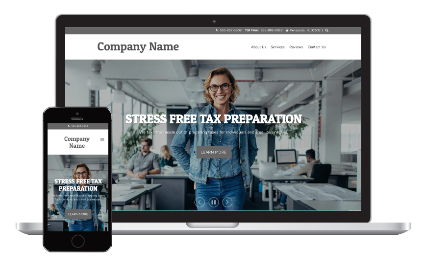 Laptop and mobile phone displaying a tax preparation website
